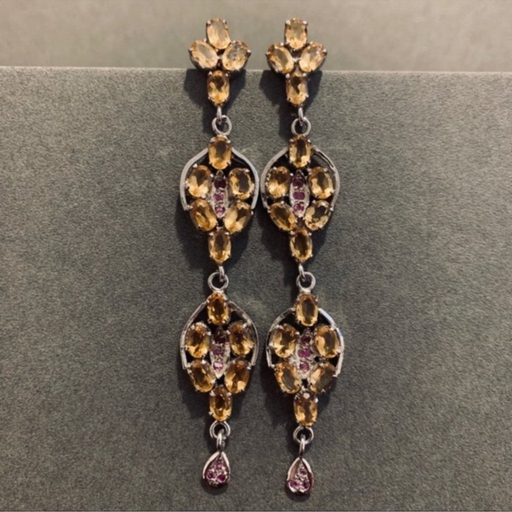 Citrine & Ruby Chandeliers in Sterling Sil… - Picture 6 of 10